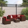 vidaXL Patio Lounge Set with Cushions Sectional Sofa Garden Backyard Poly Rattan - Brown and Red 3x Corner 2x Middle Table - 2 of 4