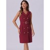 Allegra K Women's Sleeveless V Neck Notched Lapel Double Breasted Belted Work Office Dress - 2 of 4