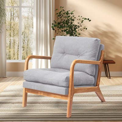 Subrtex Mid-Century Tufted Upholstered Accent Chair Linen Arm Chairs with Solid Wood Frame