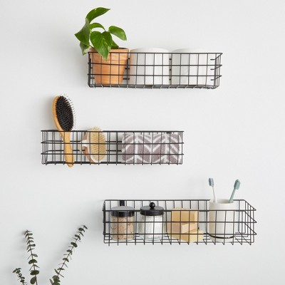 Set of 3 Black Wire Wall Mounted Storage Baskets