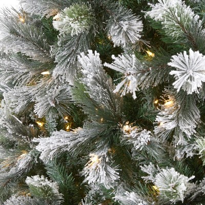 9-ft Flocked Pine Artificial Christmas Tree with Warm White LED Lights