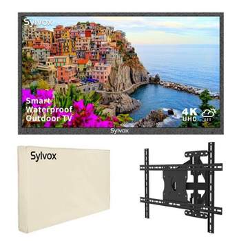 SYLVOX 43" Outdoor TV with TV Wall Mount & TV Cover, 4K UHD Partial Sun Outdoor Smart TV, IP55 Waterproof TV Support Bluetooth & Wifi (Deck Series)