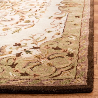 Beige and Green Hand-Tufted Wool Area Rug
