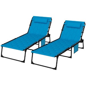 TiramisuBest 2 PCS Folding Chaise Lounge Pool Chairs,Outdoor Sun Tanning Chairs with 5-Level Reclining Back,Steel Frame for Beach,Yard,Patio,Dark Gray - 1 of 4
