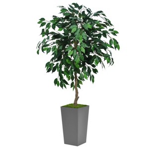 Aoibox Artificial Ficus Tree with Gray Planter - Faux Indoor Plant for Home Office Decor - Silk Tree Potted in Tall Planter for Living Room - 1 of 4