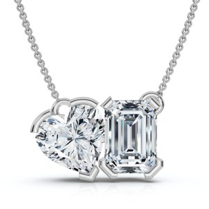 Pompeii3 2Ct Toi Et Moi Heart Emerald Diamond Pendant 14k Gold 18" Necklace Lab Created - 1 of 4