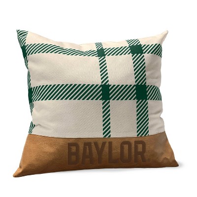 NCAA Baylor Bears Farmhouse Plaid Faux Leather Throw Pillow