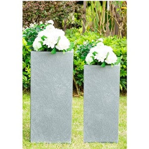 Set of 2 Square Concrete/Fiberglass Modern Indoor/Outdoor Planters Slate Gray - Rosemead Home & Garden, Inc. - 1 of 4