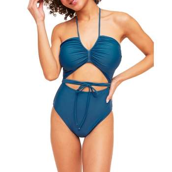 Women's Floral One Piece Swimsuit High Neck Cutout Swimwear -  Cupshe-XL-Navy Floral