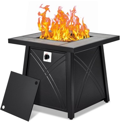 28" Square Propane Fire Pit Table, 50,000 BTU Steel Outdoor Heater with Lava Rocks, Gray