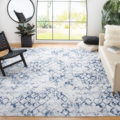 Grey and Navy Abstract Square Area Rug, 5'3"