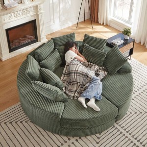 AENKYO 78.5" Oversized Round Recliner, 2-in-1 Corduroy Sofa Bed Converts to Two Recliners, with 10 Pillows, No Assembly Required, Green - 1 of 4