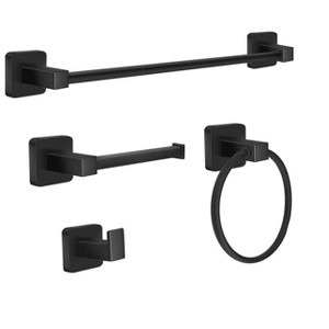 Itopfox Bathroom Hardware Set 4 Pieces, Stainless Steel Matte Black Towel Bar Set, Includes Towel Bar, Towel Ring, Robe Hooks, Toilet Paper Holder - 1 of 4