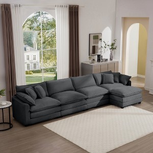 Modern Corduroy 4-Seater Sofa with 1 Matching Footstool, 2 Arm Pillows and 4 Throw Pillows for Living Room, Office - 1 of 4