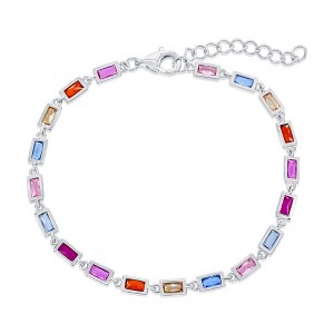 Bella Silver Sterling Silver, Bezel-Set Rectangle Bracelet - Multi-Color - Multi - 6+1 Inch - 1 of 2