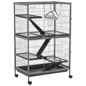 PawHut Small Animal Cage, Ferret Cage, Large Chinchilla Cage with Hammock & Heavy-Duty Steel Wire, Small Animal Habitat with Tray - 1 of 4