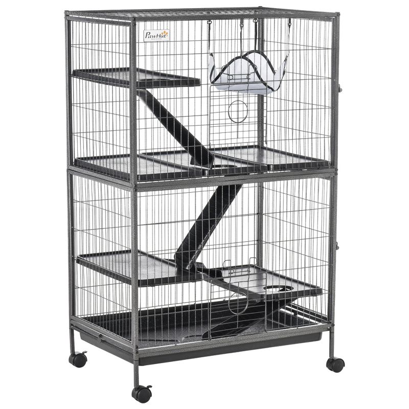 PawHut Small Animal Cage, Ferret Cage, Large Chinchilla Cage with Hammock & Heavy-Duty Steel Wire, Small Animal Habitat with Tray, 1 of 9