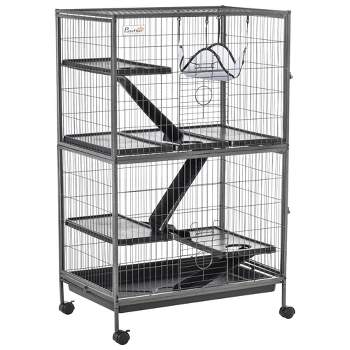 PawHut Small Animal Cage, Ferret Cage, Large Chinchilla Cage with Hammock & Heavy-Duty Steel Wire, Small Animal Habitat with Tray
