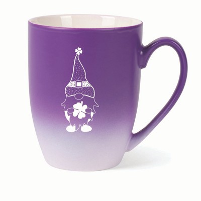 Elanze Designs Gnome With Dot Pattern On Hat Two Toned Ombre Matte 10 ounce New Bone China Coffee Tea Cup Mug, Purple and White