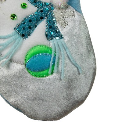21" Blue and White Baby's First Christmas Snowman Stocking