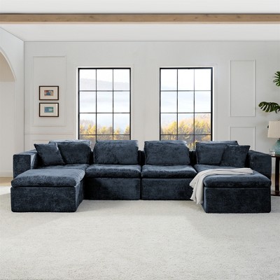 143" Cloud Chenille Modular U-Shaped Sectional Sofa with Deep Seat, No Assembly Required