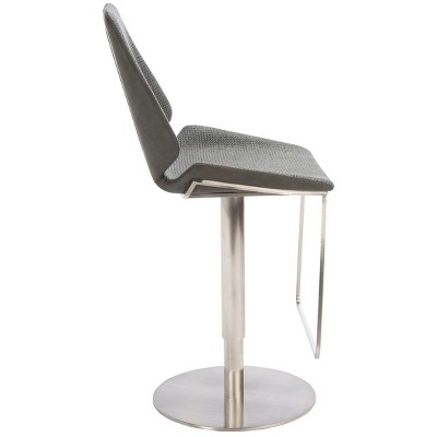 Adjustable Saddle Style Gray Leather & Metal Bar Stool
