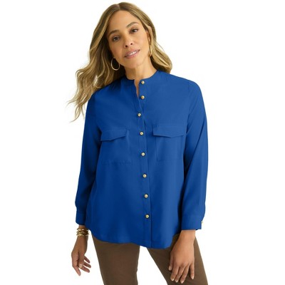 Jessica London Button-Front Chest Pocket Blouse