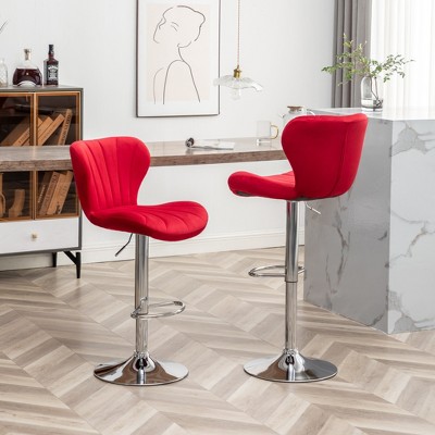 Ellston Red Velvet Adjustable Swivel Barstools with Chrome Base, Set of 2
