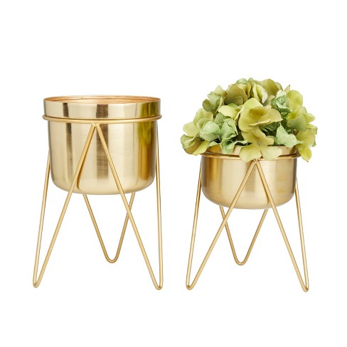 Contemporary 2-Piece Iron Pot Planter Set CosmoLiving by Cosmopolitan Color: Gold