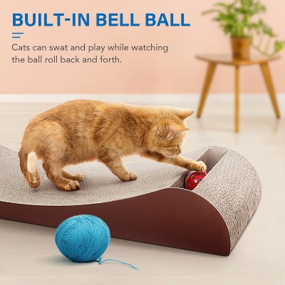 Brown Corrugated Cardboard Cat Scratcher Lounge with Toy Balls