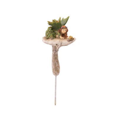 Evergreen Fairy On Mushrooms with Bird Garden Stakes