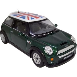 KiNSMART Mini Cooper S 5inch 1:28 Scale Die Cast Metal Model Toy Cars Green with British Flag - 1 of 4
