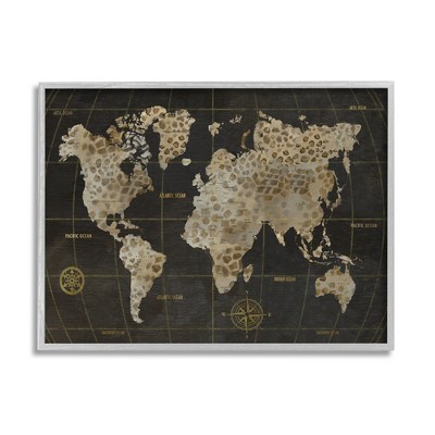 Stupell Rustic Giraffe Animal Pattern Atlas Map Compass Framed Giclee
