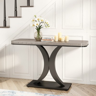 Lirago 40" Console Table Narrow Entryway Foyer Table Geometric Base Modern Industrial Style Gray
