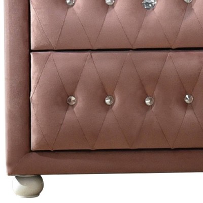 Reggie Pink Velvet Chest with Crystal Button Tufting