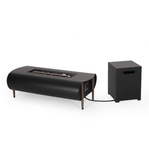 Vernon Outdoor Rectangular Fire Pit with Tank Holder: 50,000 BTU, Weather-Resistant - Christopher Knight Home - 1 of 4