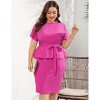 YESFASHION Women Plus Size Bodycon Elegant Midi Dress Peplum Business Work Office Sheath Pencil Cocktail Party Dress with Belt - 3 of 4