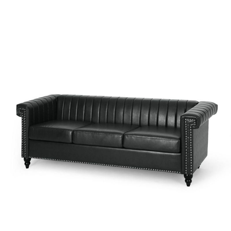 Drury Contemporary Channel Stitch 3 Seater Sofa with Nailhead Trim - Christopher Knight Home, 6 of 14