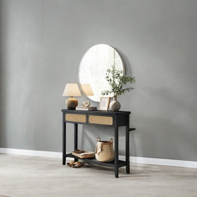 Ash Black and Brown Particle Board Console Table with Storage