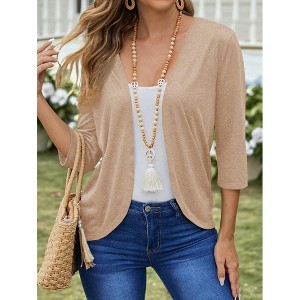 Open Front Knit Cardigan - Women's Basic Long Sleeve Casual Cover Up - 1 of 3
