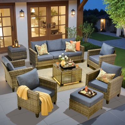 XIZZI Outdoor Sectional Sofa Set, Modular Outdoor Wicker Sofa Set with Optional Solar Table, Ottomans or Fire Pit in 6 Colors, All-Weather Design