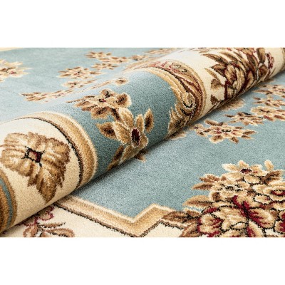 Light Blue Synthetic Floral Medallion Runner Rug