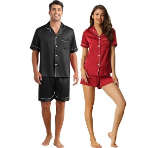 INSPIRE CHIC Couples Pajamas Sets Short Sleeves Soft 2 Pack Satin Loungewear - 1 of 4