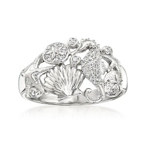 Ross-Simons 0.10 ct. t.w. Diamond Sea Life Ring in Sterling Silver - 1 of 4