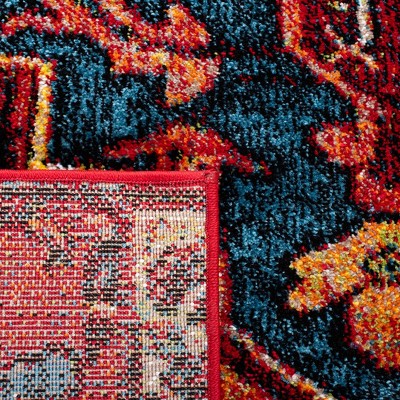 Vintage Red and Blue Rectangular Synthetic Area Rug