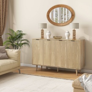 47.2-Inch Wide 4 Decorated Doors Fluted Sideboard Buffet Cabinet with Adjustable Shelf, Solid Wood Feet for Kitchen, Dining Room, Hallway - 1 of 4