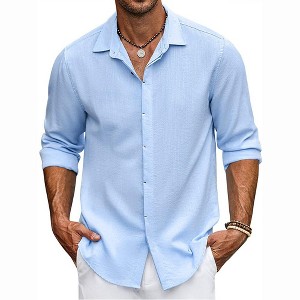 COOFANDY Men's Long Sleeve Casual Button Down Shirt for Men Summer Beach Wedding Shirt - 1 of 4