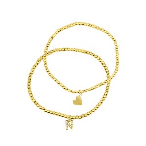Adornia 14k Gold Plated Stretch Bracelet Set With Mini Crystal Initial - 1 of 3