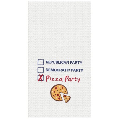 C&F Home Pizza Party Waffle Weave July 4th Embroidered Waffle Weave Cotton Kitchen Towel