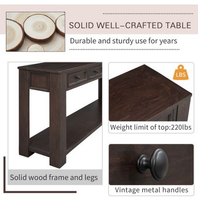 PAGED 63" Rustic Chic Console Table with 4 Drawers & Lower Shelf, Entryway Table with Storage, Solid Wood Entryway Sofa Table